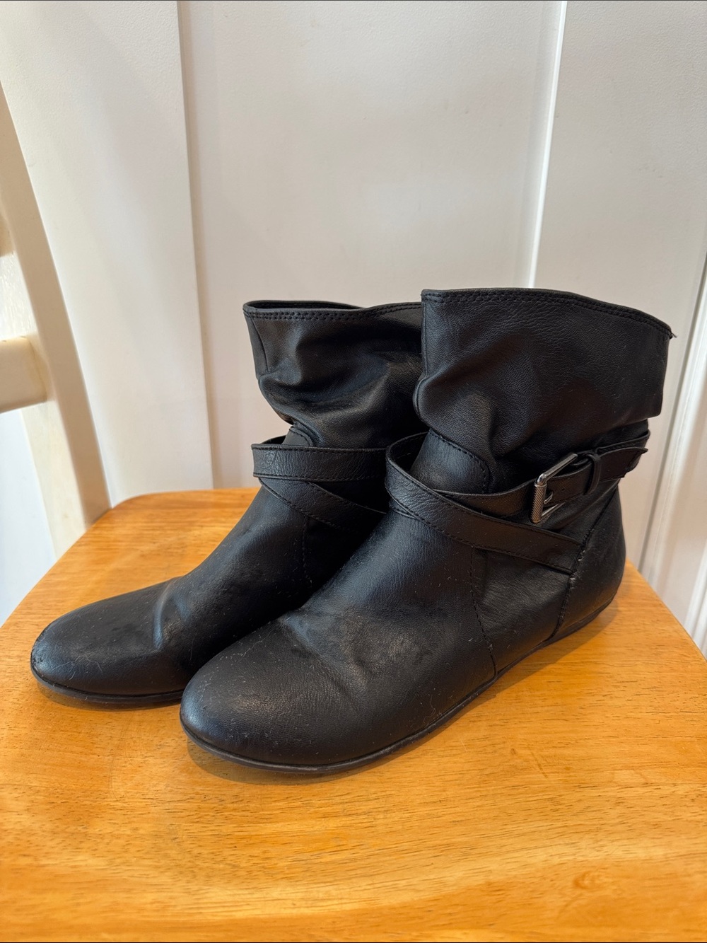 LOWER EAST SIDE Black Slouch Buckle Ankle Boots